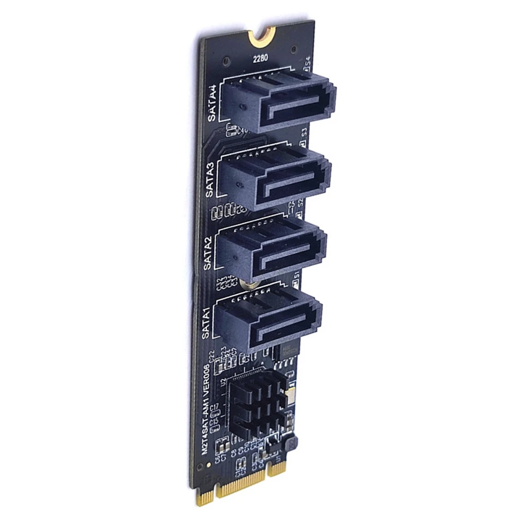 M.2 NVME To 4 Port SATA3.0 Adapter Card PCI-E To SATA3.0 Expansion To Hard Disk Riser Card Drive-Free