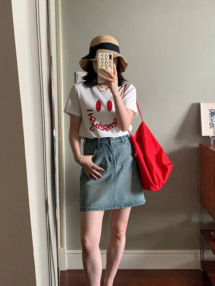 

Новая летняя винтажная джинсовая юбка из серии светлых оттенков, с высокой талией, А-силуэт, из хлопка, повседневная, для работы, женская