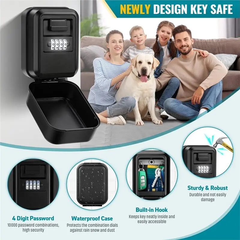 Caja de bloqueo de llaves ABYP para llaves con código, caja de seguridad de combinación de 4 dígitos impermeable para montaje en pared para garaje de oficina en casa