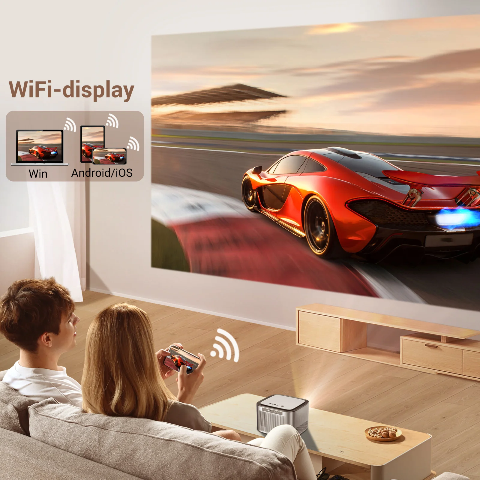 Proyektor LCD BYINTEK Terbaru 2026unique 1080P Android Smart LED Vertikal Wifi Beamer untuk Penggunaan di Rumah Proyektor Portabel Home Theater