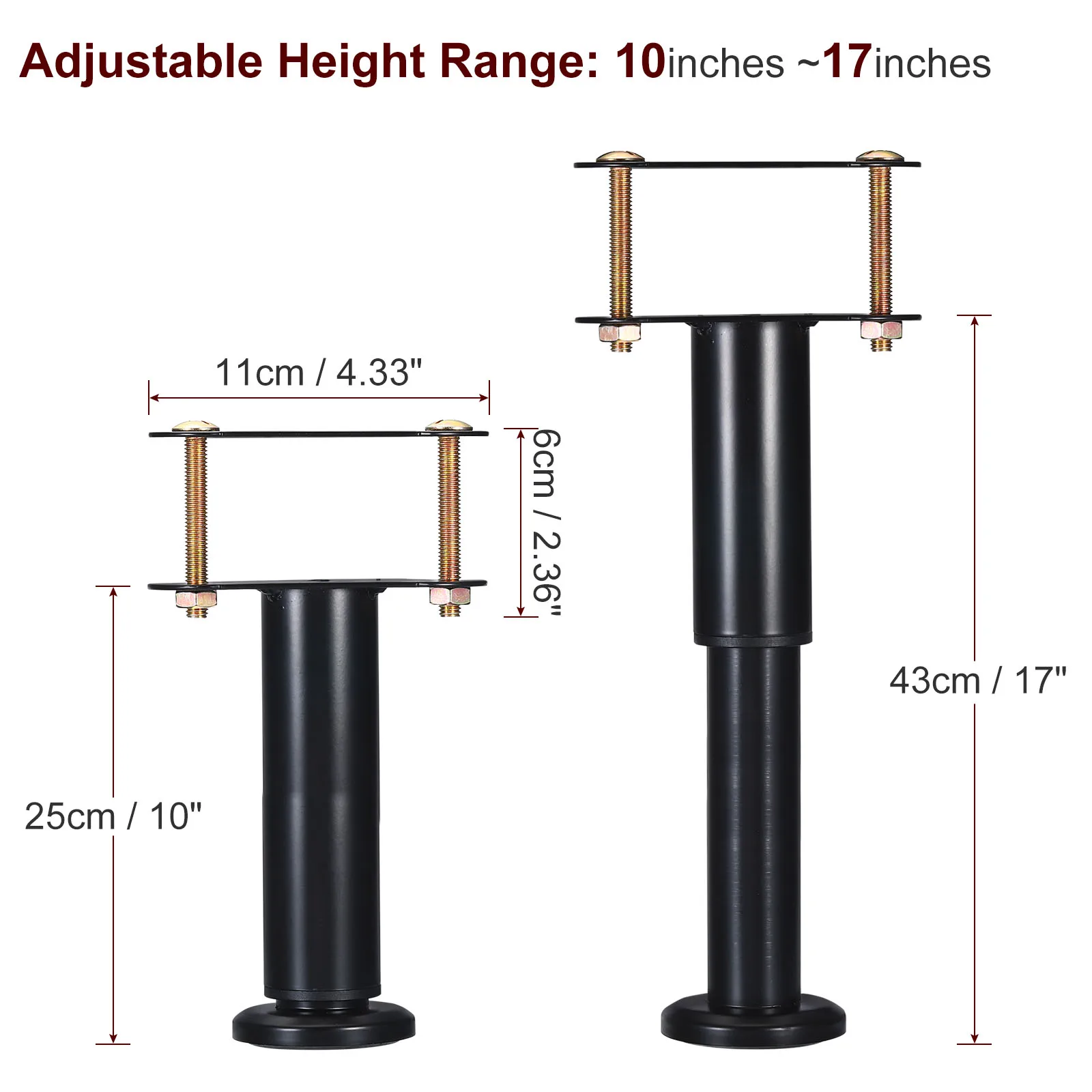 2pcs 3 Size T-shape Metal Furniture Leg Couch Legs Replacement Support Leg for Bed Couch