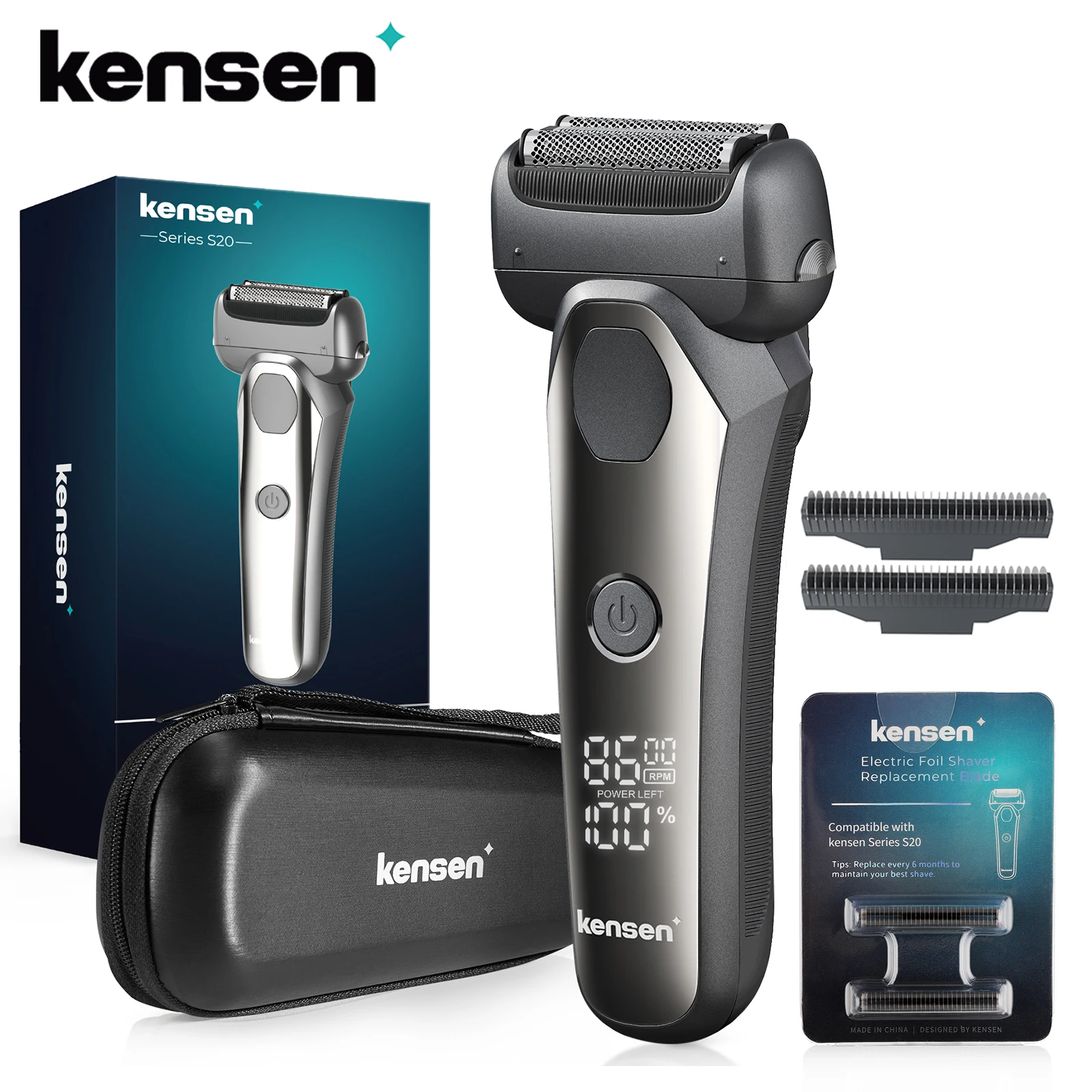 KENSEN-Rasoir électrique S20 pour homme, lame de rédivision flottante 3D, étanche IPX6, aste par USB, machine à raser la barbe