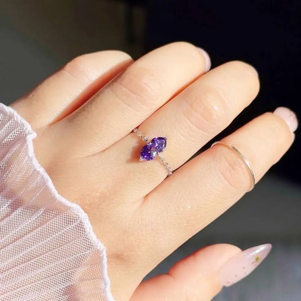 Anti-rust Double Heart Adjustable Chain Ring Minimalist Elegant Women Link Chain Ring INS Simple Zirconia Chain Rings Party