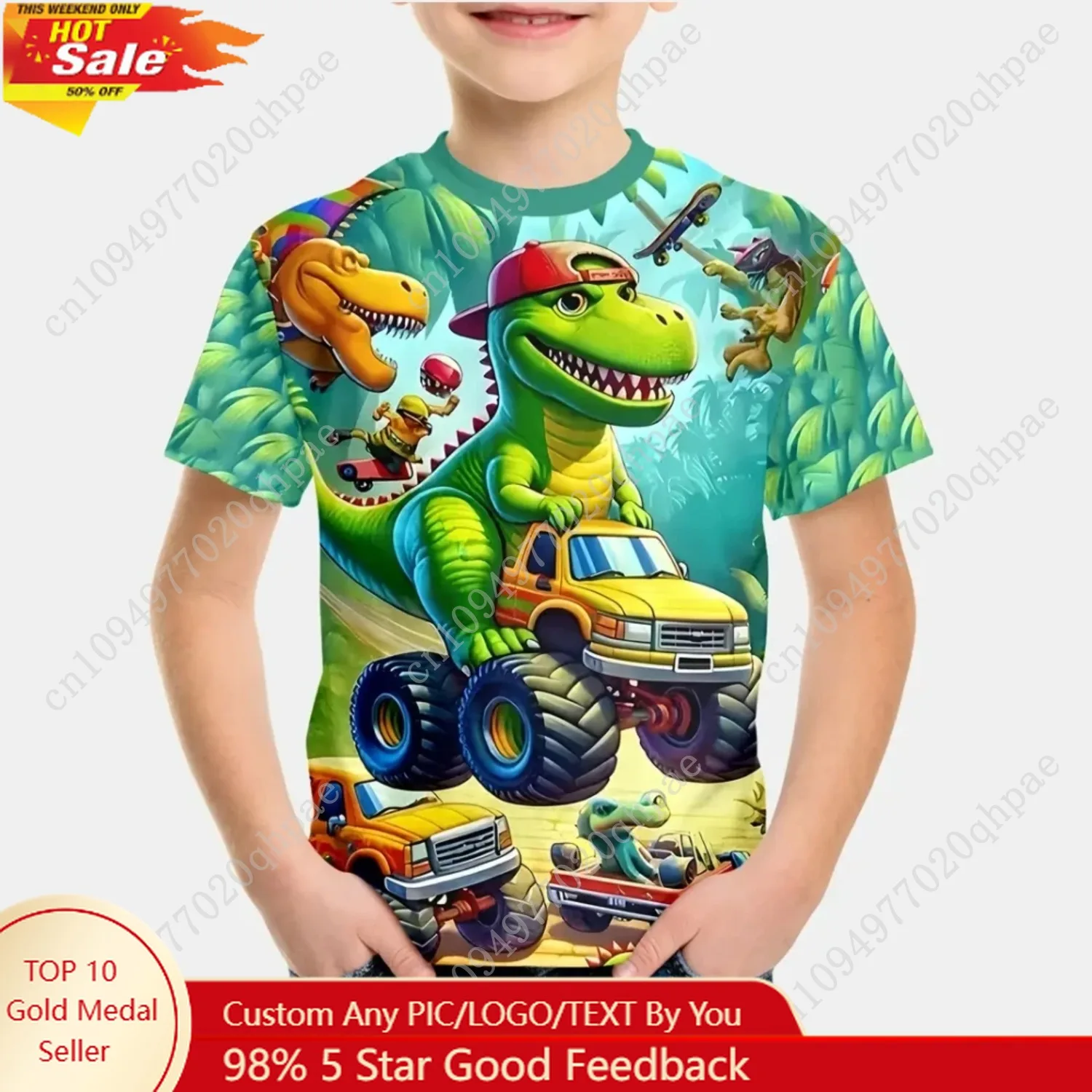 

Kids Boy Clothes 3D Cartoon Dinosaur Graphic T Shirts Fun Children's Clothing Summer Crew Neck Short Sleeves T-Shirts for Boys