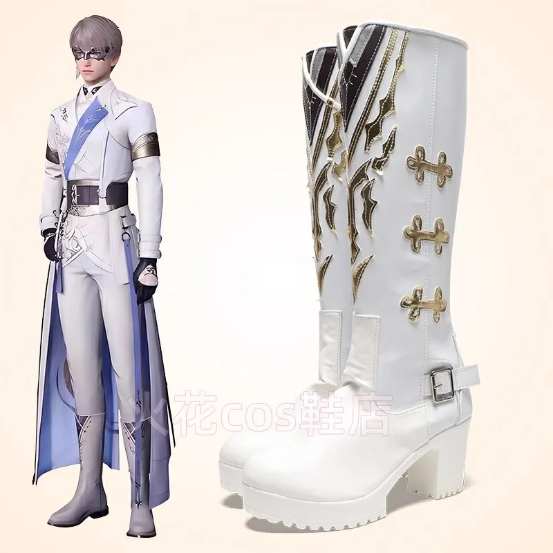 Love and Deepspace Cosplay Shoes Xavier Cosplay White High Heels Boots Halloween Party PU Shoes Custom Made