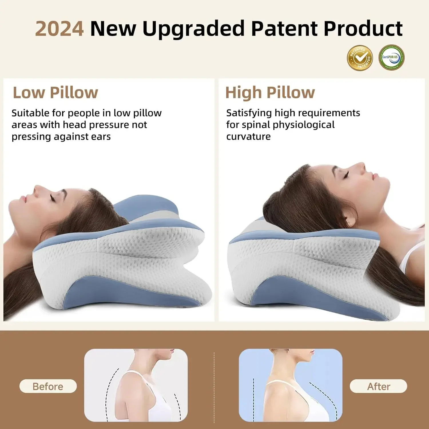 Ergonomic Ergonomic Pain Relief Pillow Memory Foam Cervical Pillow-Neck And Shoulder Support For Side Back Stomach Sleepers