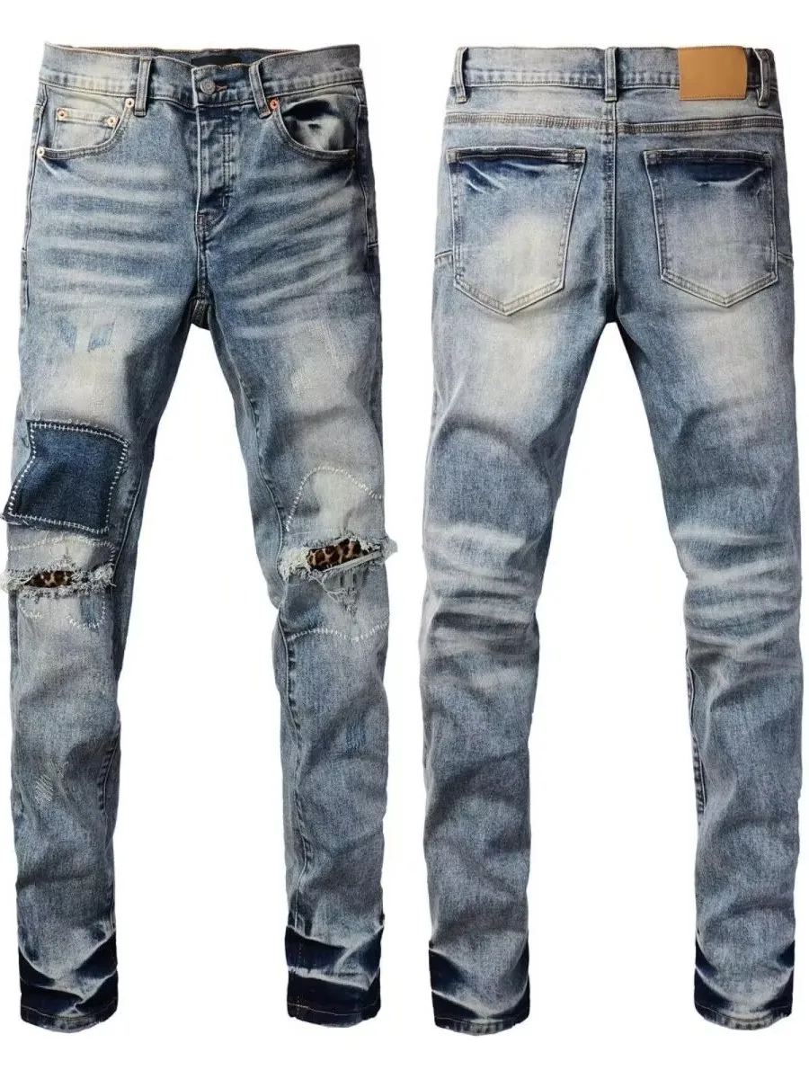 

Мужские джинсы премиум-класса в американском стиле, рваные, с нашивками, зауженные, эластичные, повседневные, стройнящие, длинные брюки, модные молодежные джинсы