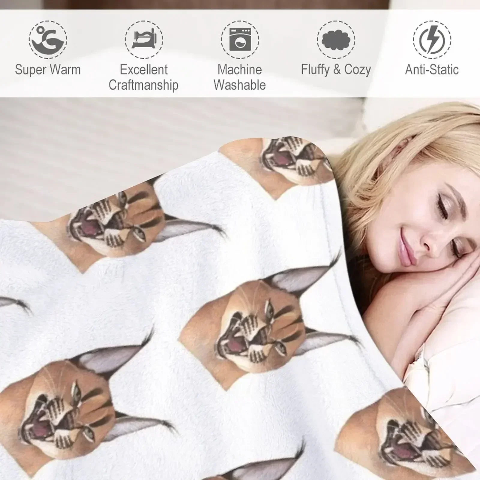 Caracal cat Throw Blanket Faux Fur Soft Warm Blanket for Bed - view 4