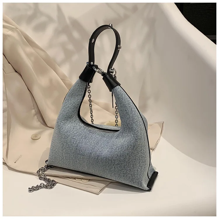 Sacs à bandoulière en denim pour femmes, printemps, été, couleurs mélangées, mode, sac à main et sacs à main décontractés à fermeture éclair assortis, 2023