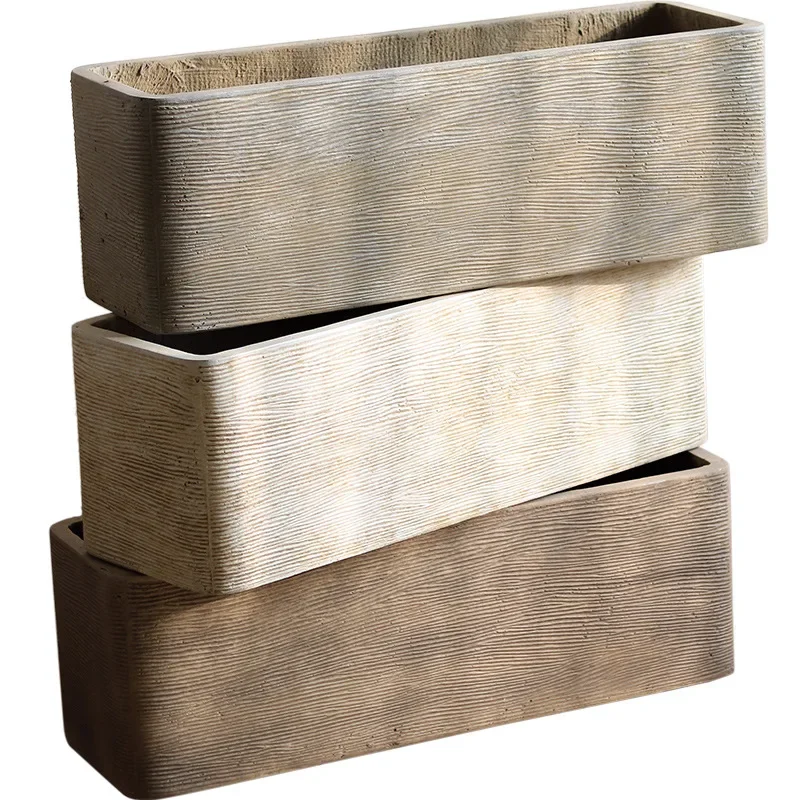 Nordic rectangular flower pot magnesium mud long flower slot succulent green plant pot villa living room balcony courtyard plant