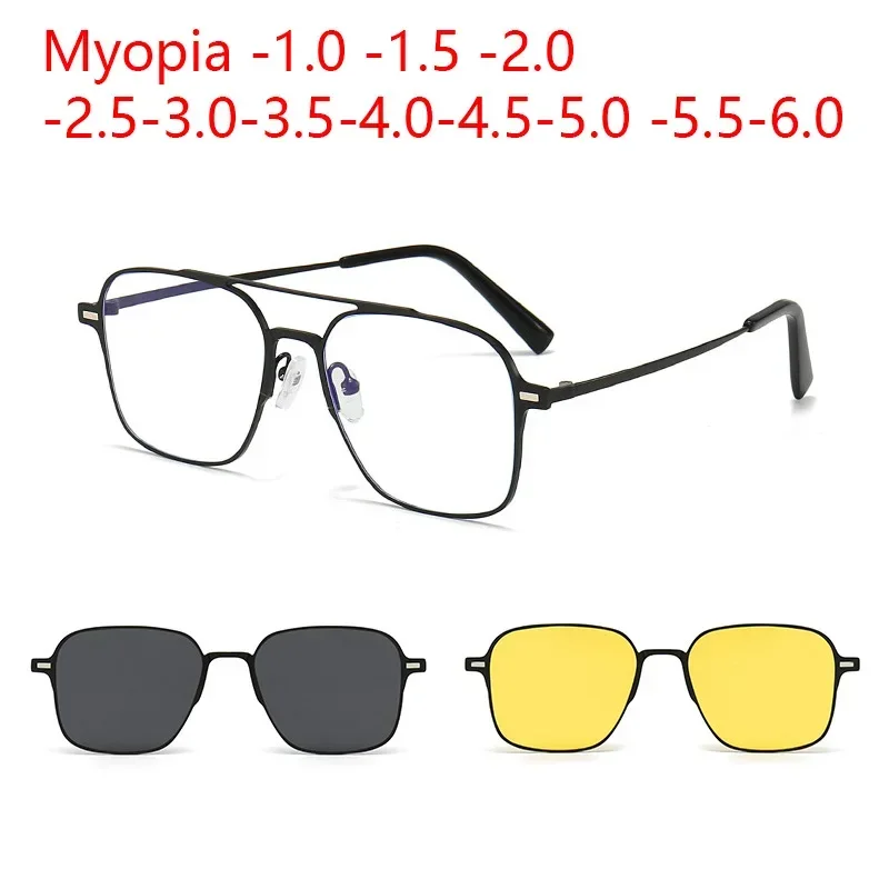 

2 IN 1 Myopia Double Beam Polarized Magnet Sunglasses Men Night Vision Clip On Glasses Square Optic Spectacle Eyeglass Frames