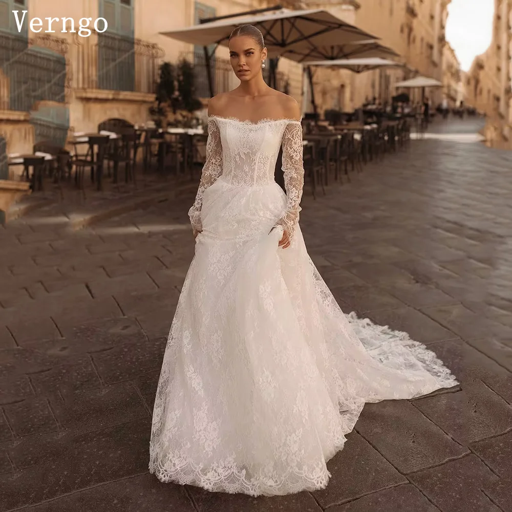 

Verngo Romantic Appliques Wedding Dress A Line Sweap Train Tulle Bride Dresses Women Classy Bridal Gowns Customized