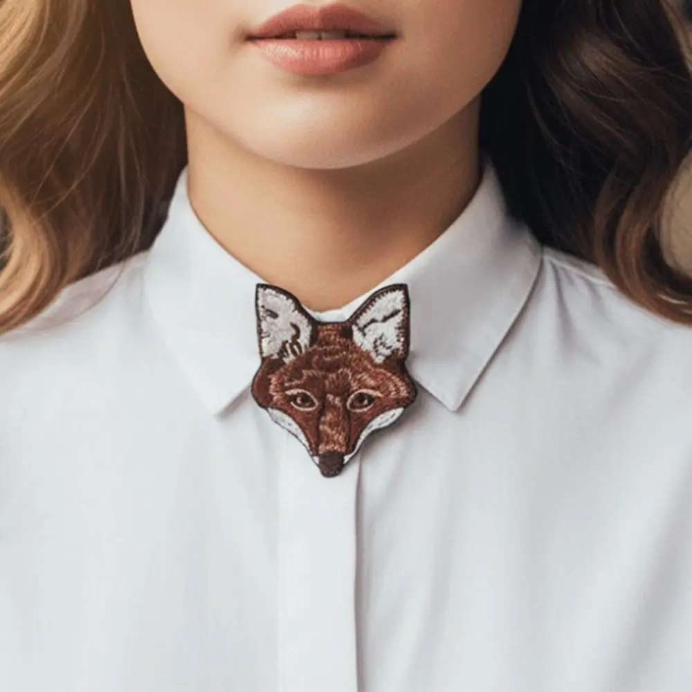 New Fox Design Women Bow Tie Charm Adjustable Embroidered Bow Tie Elastic Band Neck Tie for Shirt