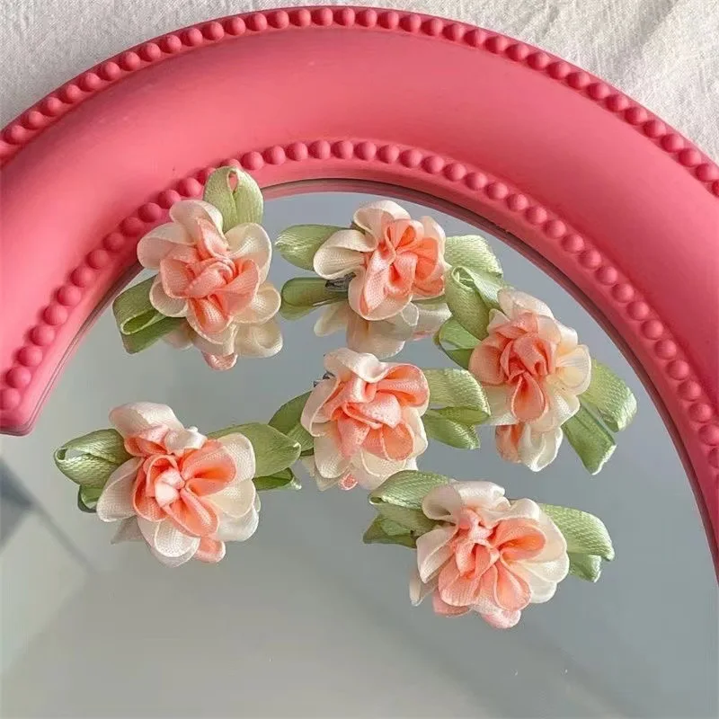 5 Pcs/Lot Sweet Summer White Pink Flower Hair Clip Hairpin Small Floral Barrettes For Women Girls Accessories