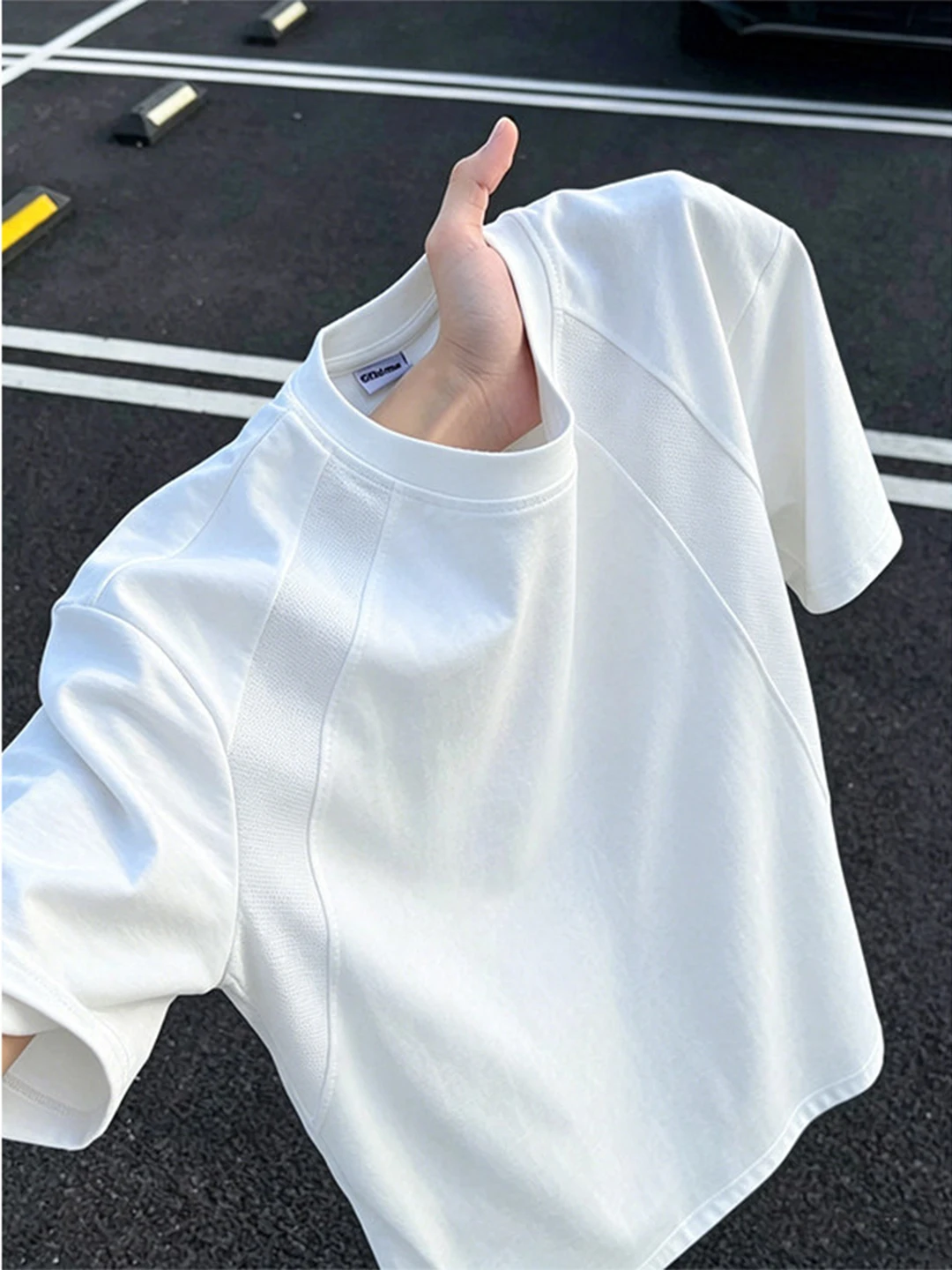 American Style Deconstructed Short Sleeve Men's T-Shirt Quick Dry Ice Silk Sporty Half Sleeve Top Breathable Mesh Outdoor Fit...