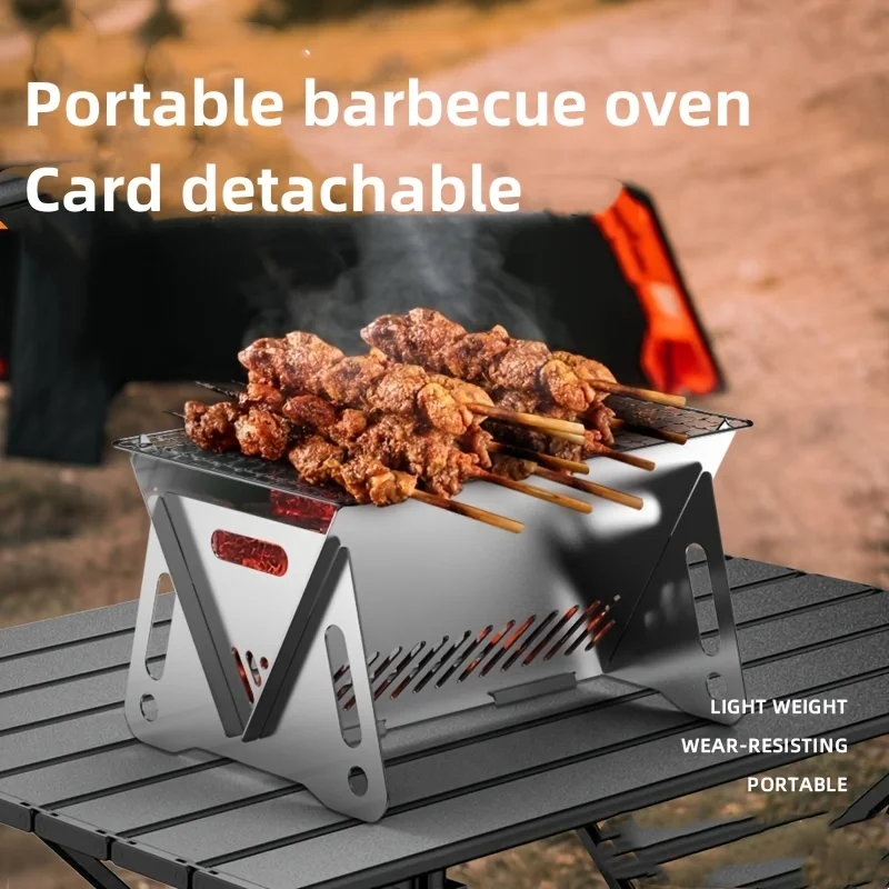 Portable BBQ grill: foldable stainless steel card stove for outdoor camping