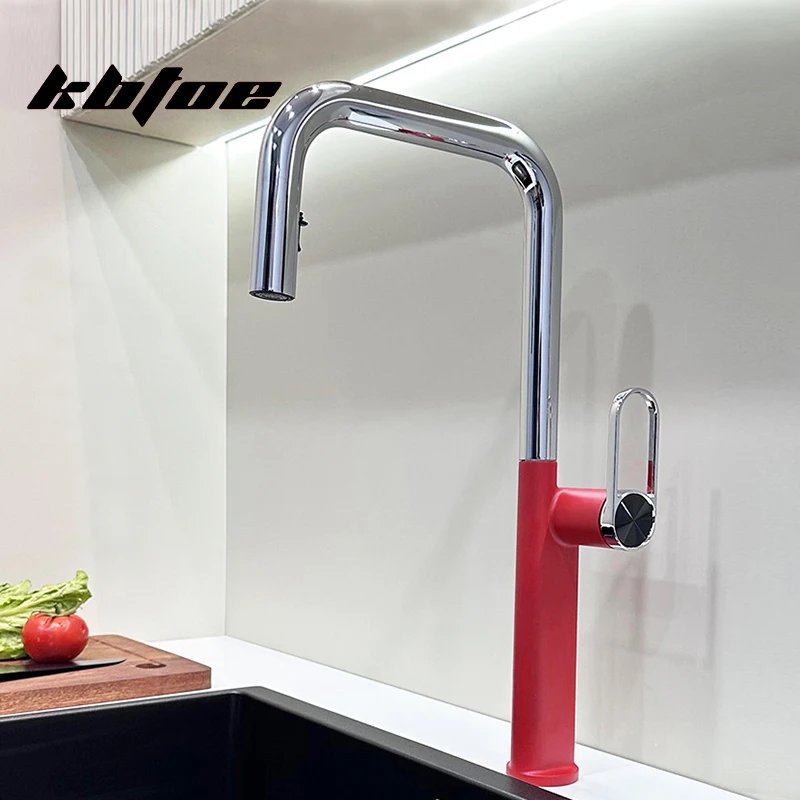 

Modern Luxury Pull Out Kitchen Faucet U-Shape Design 360° Rotation Dual Function Spray Crane Cold/Hot Water Mixer Tap for Sink