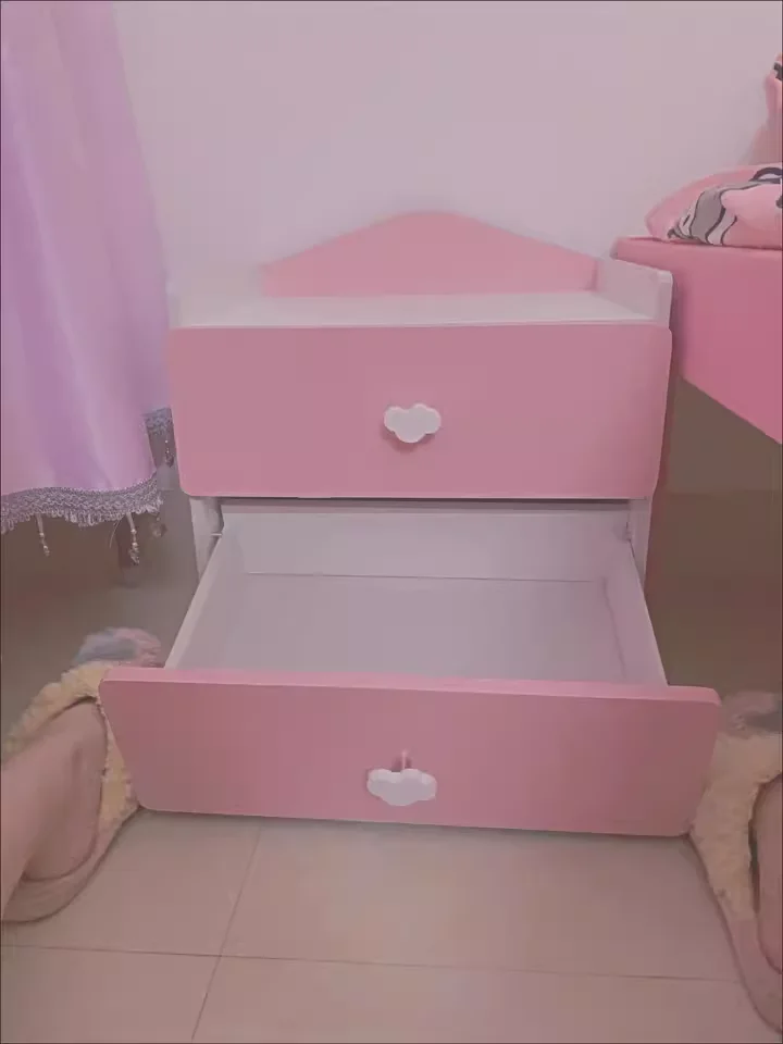 Modern Nightstand with Double Drawers Cute Kid's Bedside Table Multi-Functional White Cabinet for Girls' Bedrooms