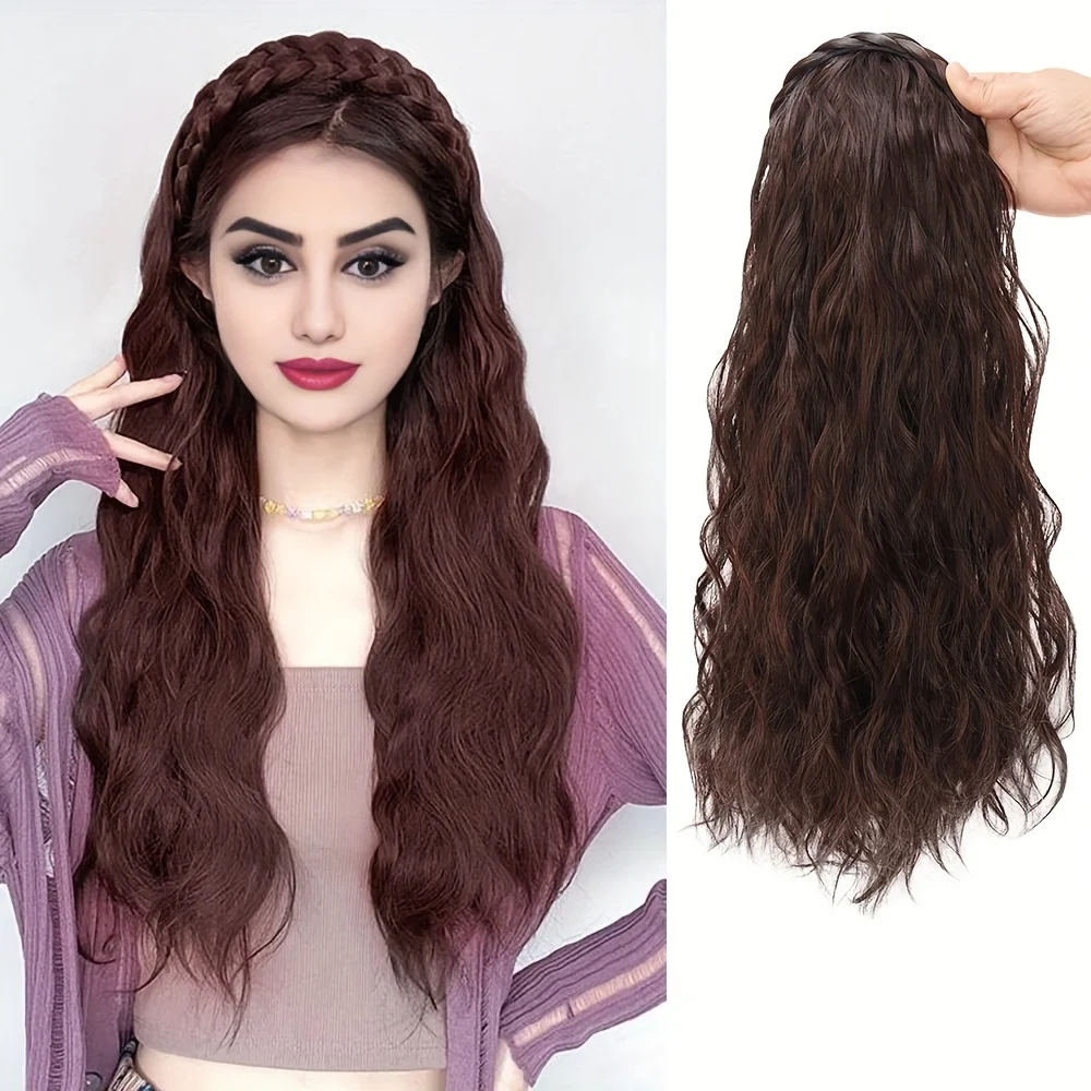 Synthetic water wave headband wig half wig heat resistant fiber Female Brown Black Blonde Cosplay Natural Heat Resistant H - view 2