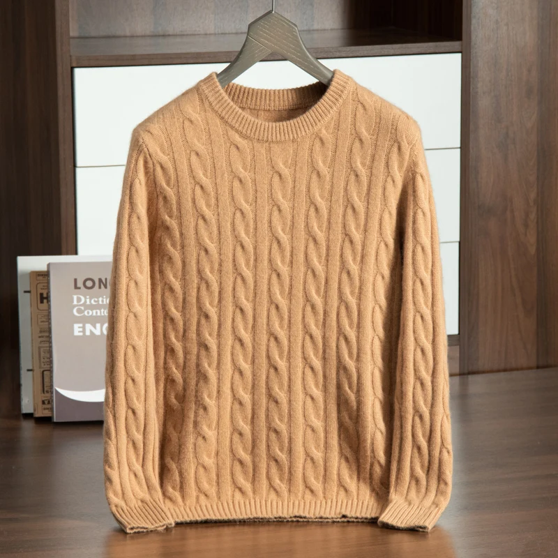 

2024 Autumn/Winter New Collection (100% Cashmere) Men's Five Needle Thickened Twisted Flower Round Neck Versatile Temperament Me