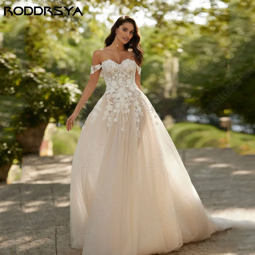 Roddrsya élégant hors des épaules robe de mariéeRODDRSYA-Robe de mariée A-Line avec appliques chérie, robe de mariée en tulle, élégante, décolletée, poignées amovibles, patients, quelle que soit la robe de mariée, 2024