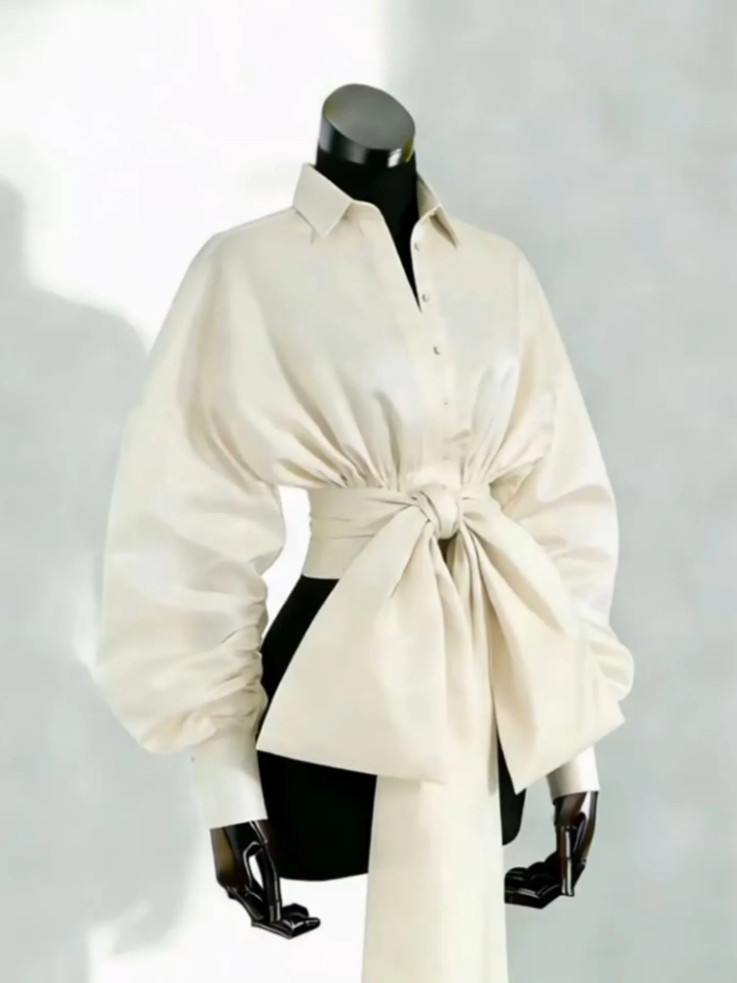 

Женская бежевая блузка с длинным рукавом, новая весенняя модель, с эффектом утяжки талии, французский стиль, для офиса