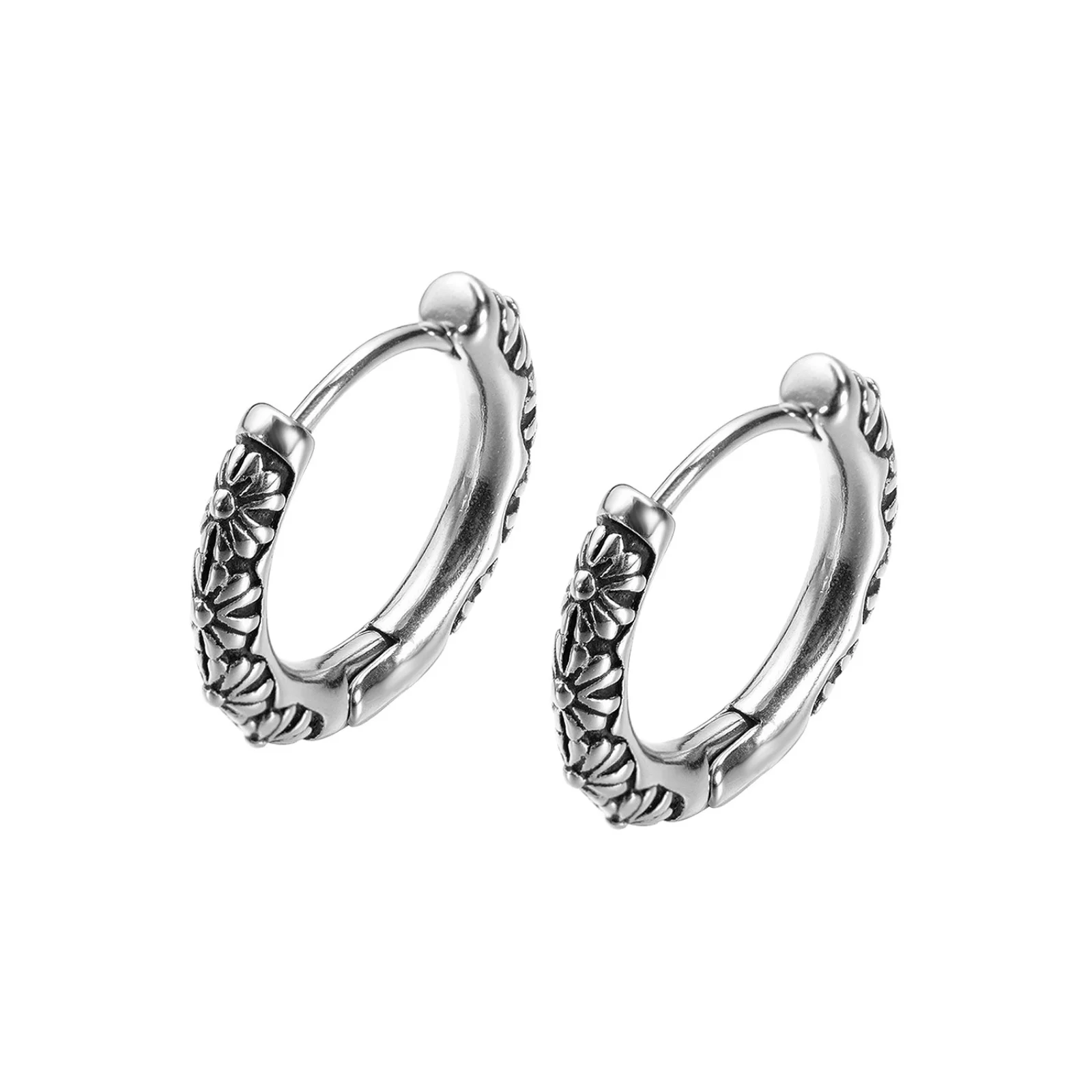 Gothic Piercing Ohr Chirurgenstahl Creolen Für Männer Frauen Graviert Mit Blumenmuster Rock Punk Edelstahl Schmuck