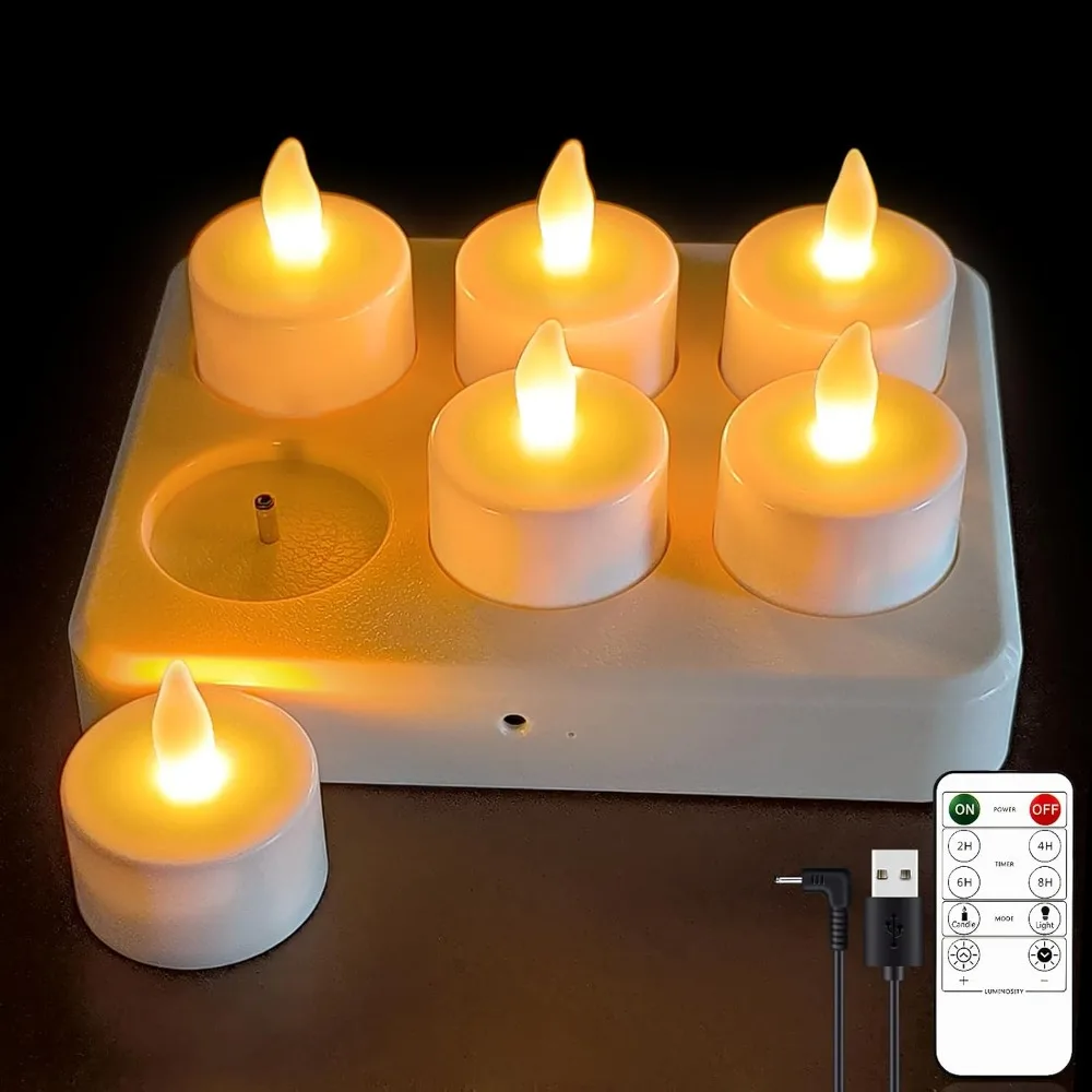 

Festival Lantern, Rechargeable Tea Lights Flameless Candles,Flickering Votive Candle with Remote Timer, Festival Lantern