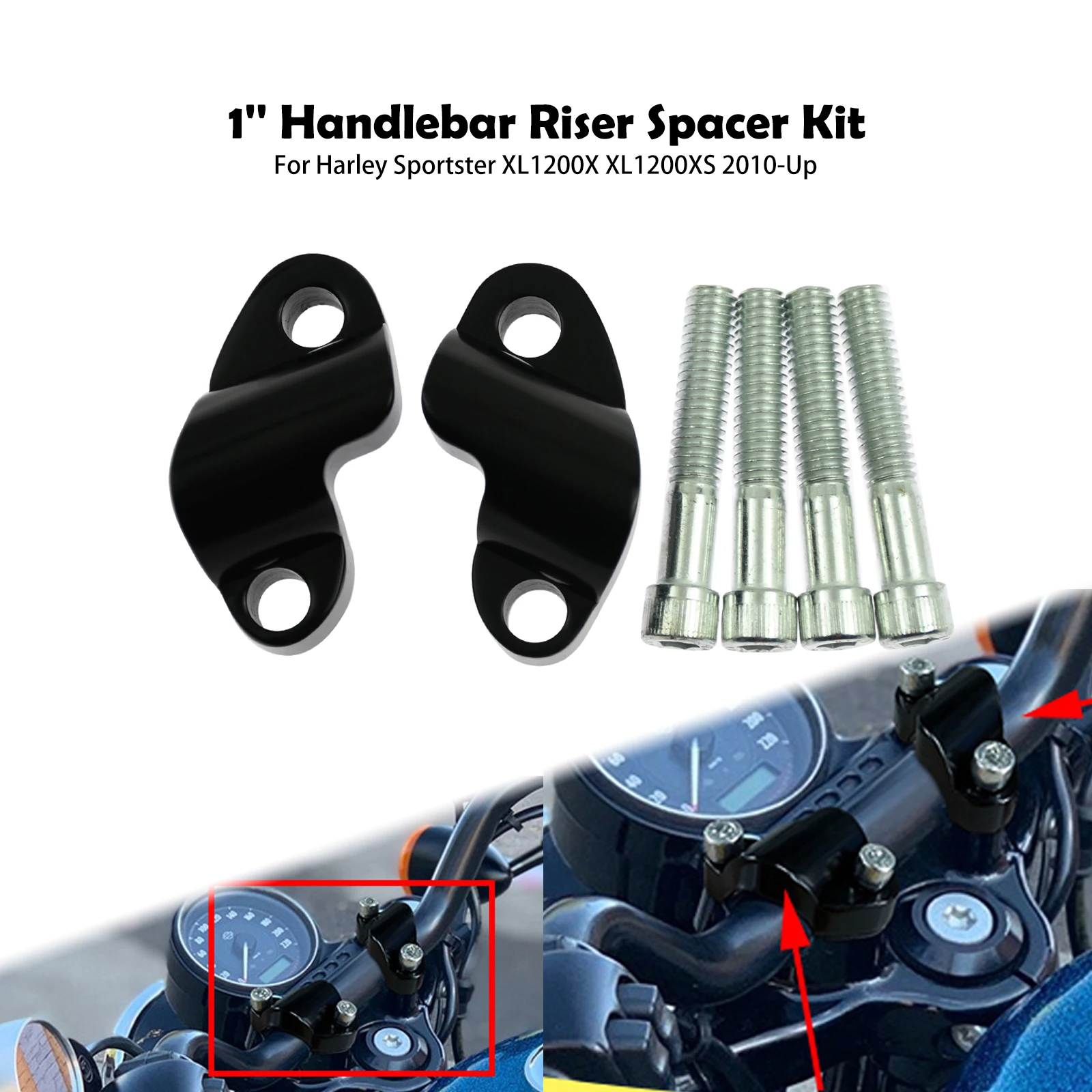 

1'' Handlebar Riser Spacer Kit Motorcycle 1/2'' Heighten Block Extension Set For Harley Sportster XL1200X 48 Forty Eight 2010-Up