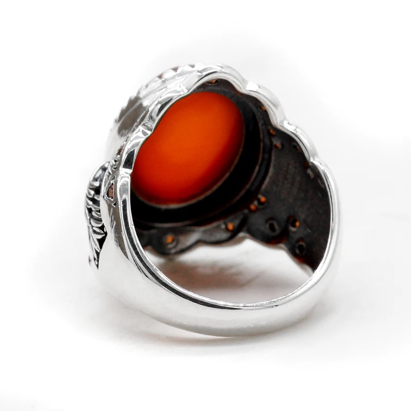 خاتم فضة Türkiye S925 فضة الطبيعية الأحمر العقيق الرجال خاتم البتلة خطوة تصميم قسط مجوهرات ريترو فاخر شريك هدية المرأة