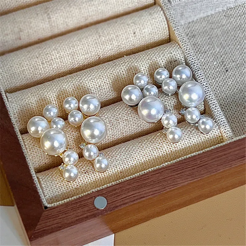 XIALUOKE Irregular Pearl Crystal Earrings European American Style Personality Fashion Runway Show Stud Earrings Accessories