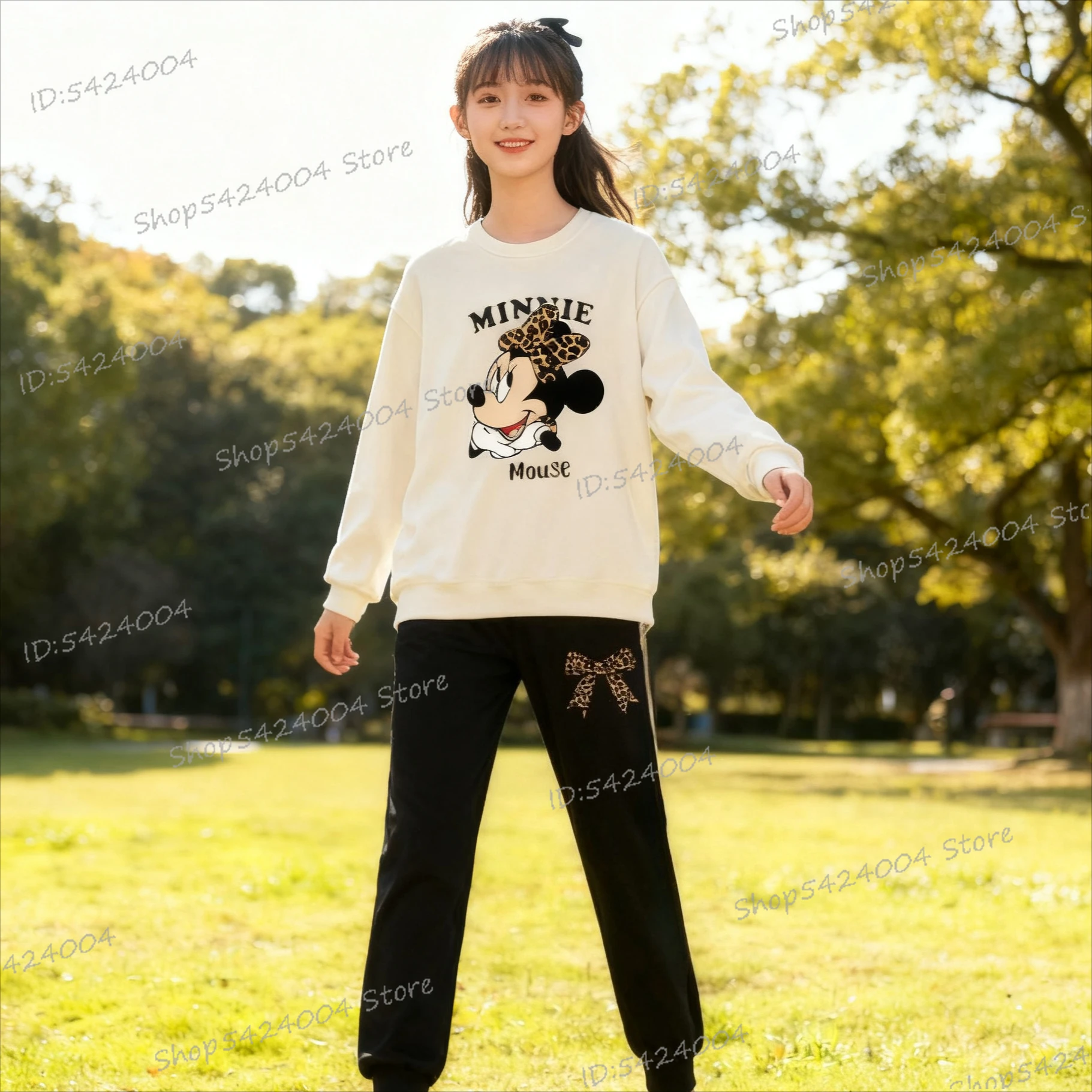 ليوبارد طباعة القوس ميني ماوس البلوزات المطبوعة وسراويل مجموعة للنساء موضة الترفيه ميني ماوس ملابس رياضية 2 قطعة مجموعة الهدايا #1