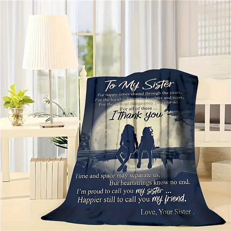 

Sister Gift Blanket - Comfortable and Soft Throwaway with Heartfelt Message, Moonlight Silhouette Design - Perfect for Sofas