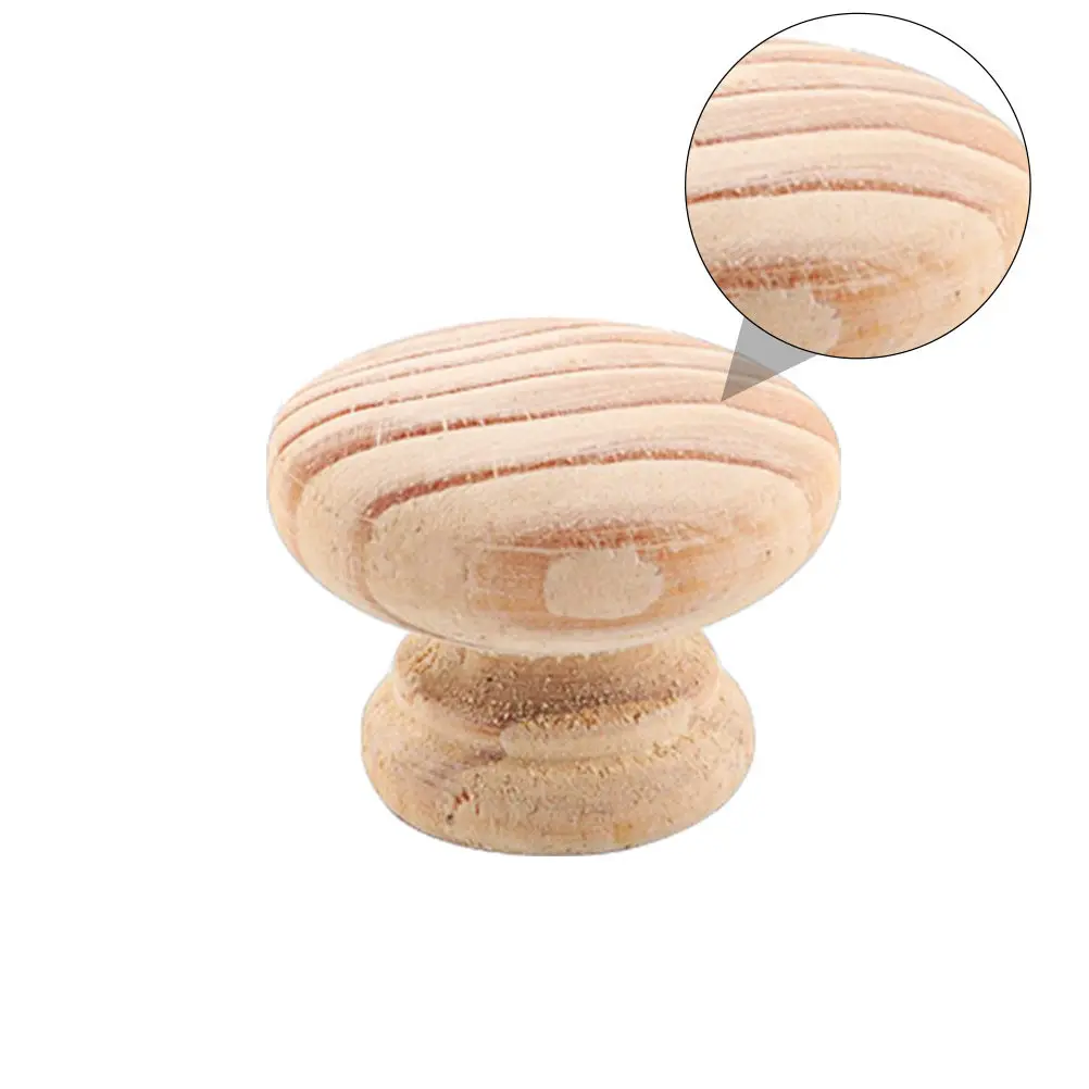 Solid Wood Cabinet Handles 6 Pack Round Door Knobs for Wardrobe Cupboard Drawers Smooth Natural Finish