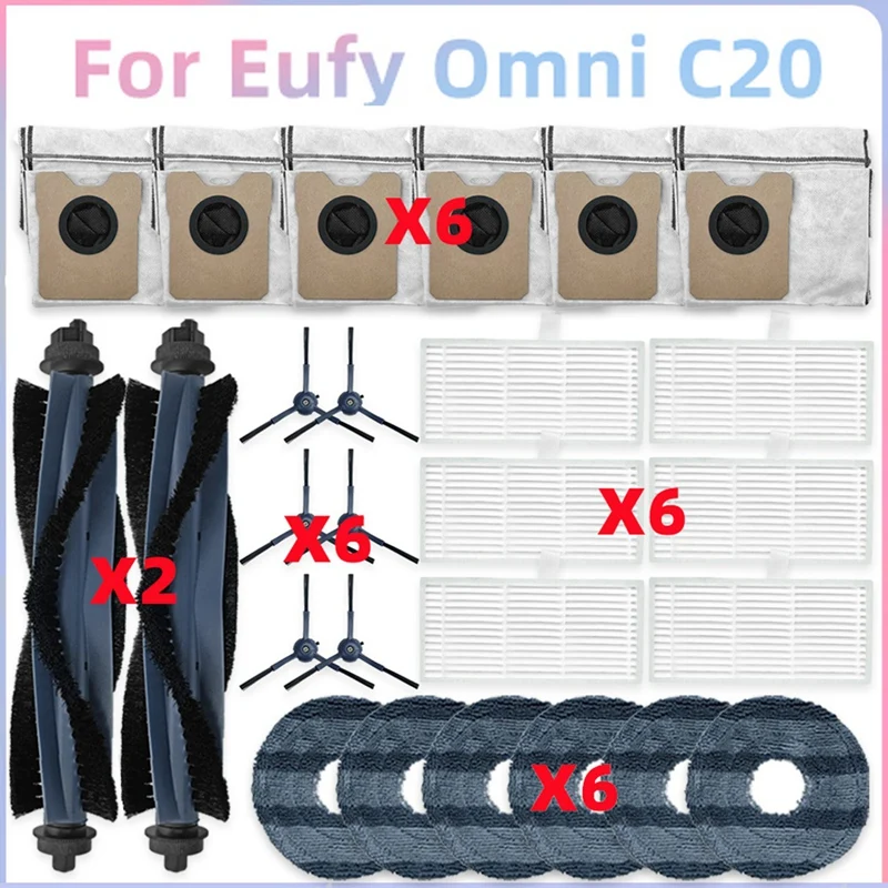 

ABMR-For Eufy Omni C20 Vacuum Parts Main Roller Side Brush Hepa Filter Mop Cloth Dust Bags Accessories