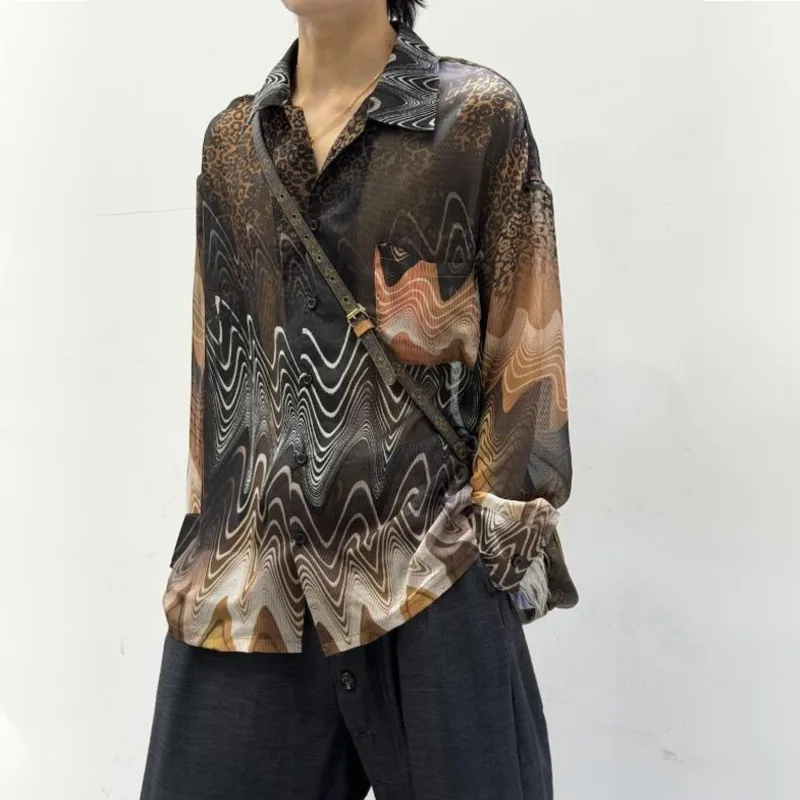 HKSH Spring Autumn Summer New Men Tide Punk Vintage Patchwork Long-sleeve Shirt Niche Design Wave Print Hong Kong Shirts HK26732