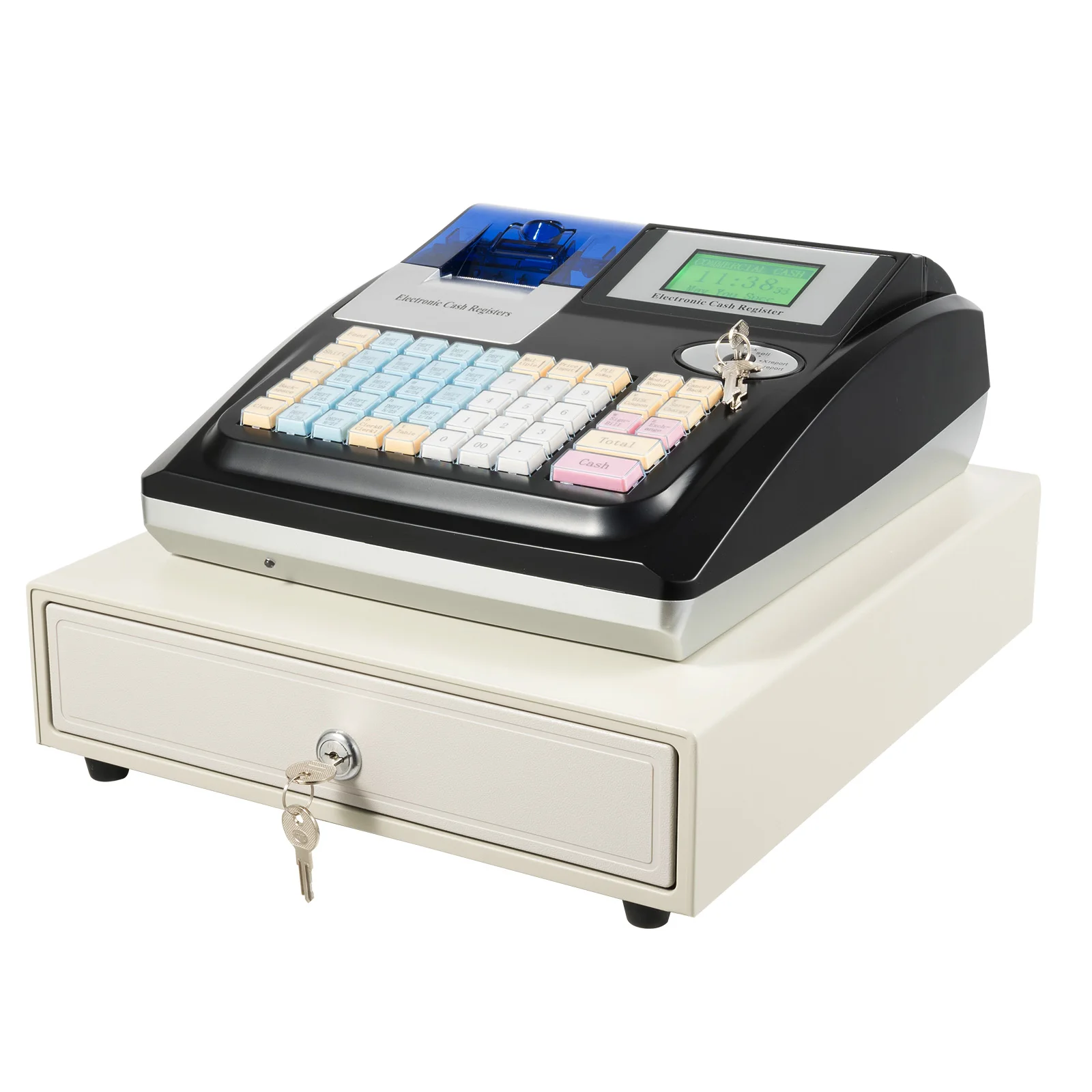 Electronic Cash Register with Cash Detection Light, Cash Register 4 Compartments with Clamps for Supermarkets, Shopping Malls