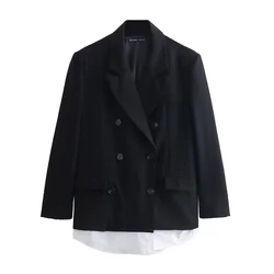 PB&ZA 2024 Spring New Women's Fashion and Elegance Slim Fit Commuting Versatile Poplin Spliced Suit Coat