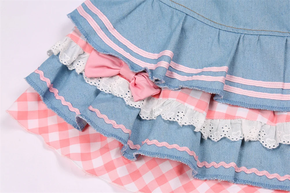 Y2k Kawaii Denim Skirt Mini Party Sweet Ball Gown Aesthetic High Waist Skirts 4 Layer Ruffle Cake Skirts E Girls Summer Skater