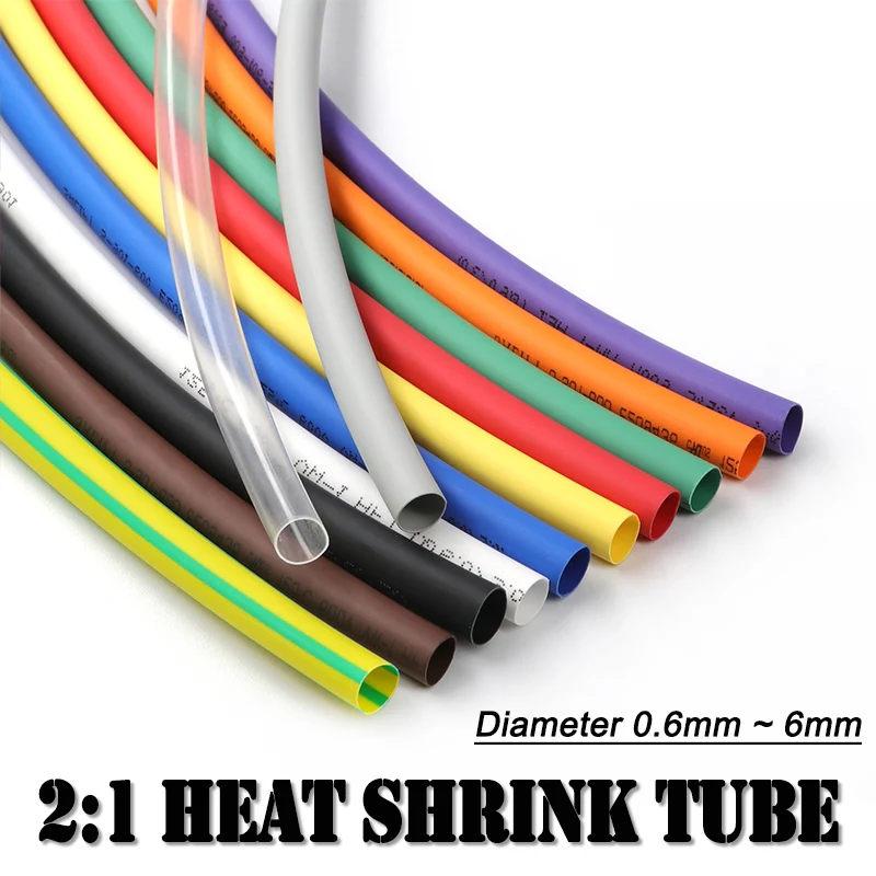 Tube thermorétractable 2:1 de 10 m, diamètres 0,6 0,8 1 1,5 2 2,5 3 4 5 6 mm, en polyoléfine isolée, pour protection de câbles DIY