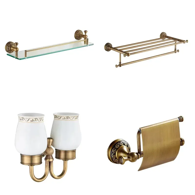 Vintage Antique Brass Wall Mounted Bathroom Cosmetics Shelf Storage Rack Single Glass