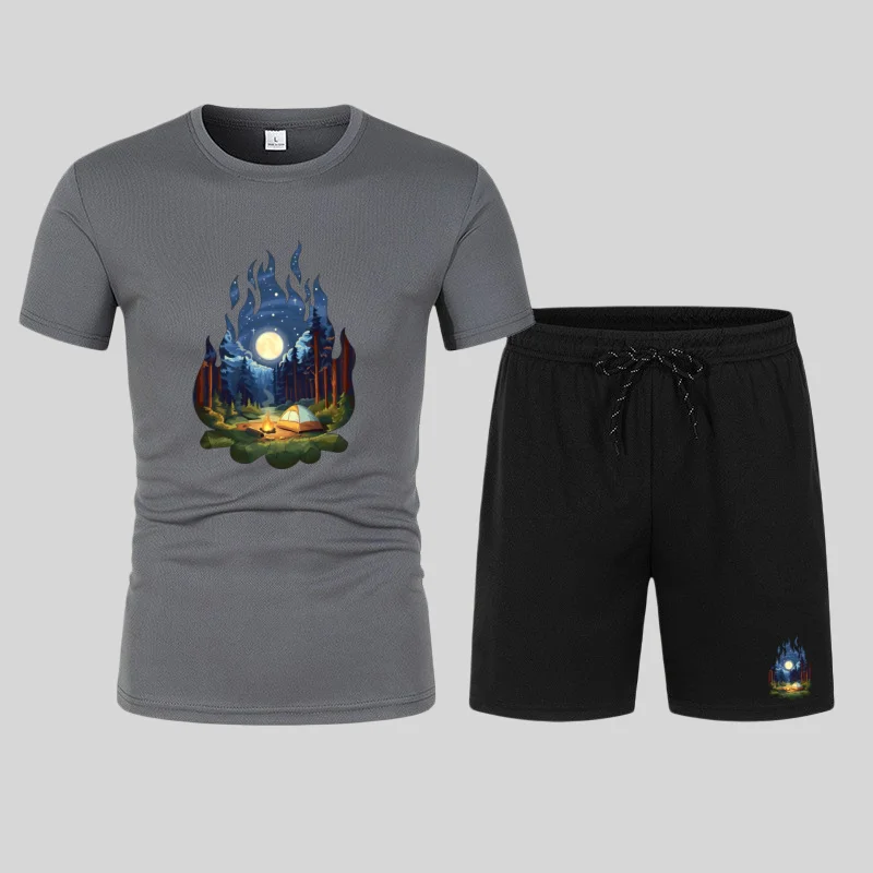 summer fashion men's casual sports suit T-shirt shorts suit casual short sleeves suit jogging fitness clothing brand clothi