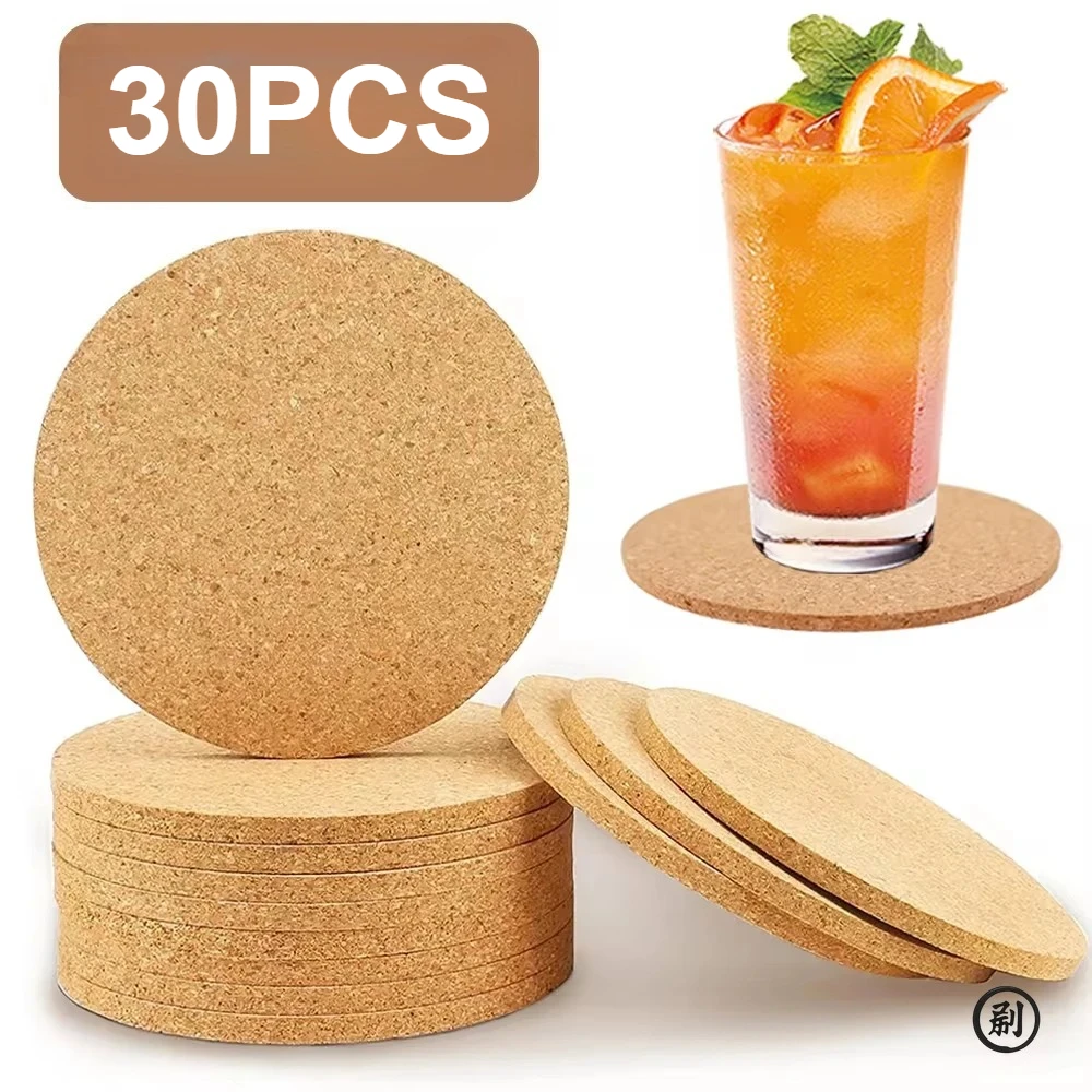 

30PCS Cup Mat Natural Round Wooden Pad Durable Non-Slip Cork Coaster Tea Coffee Mug Drinks Holder for Table Decor DIY Tableware