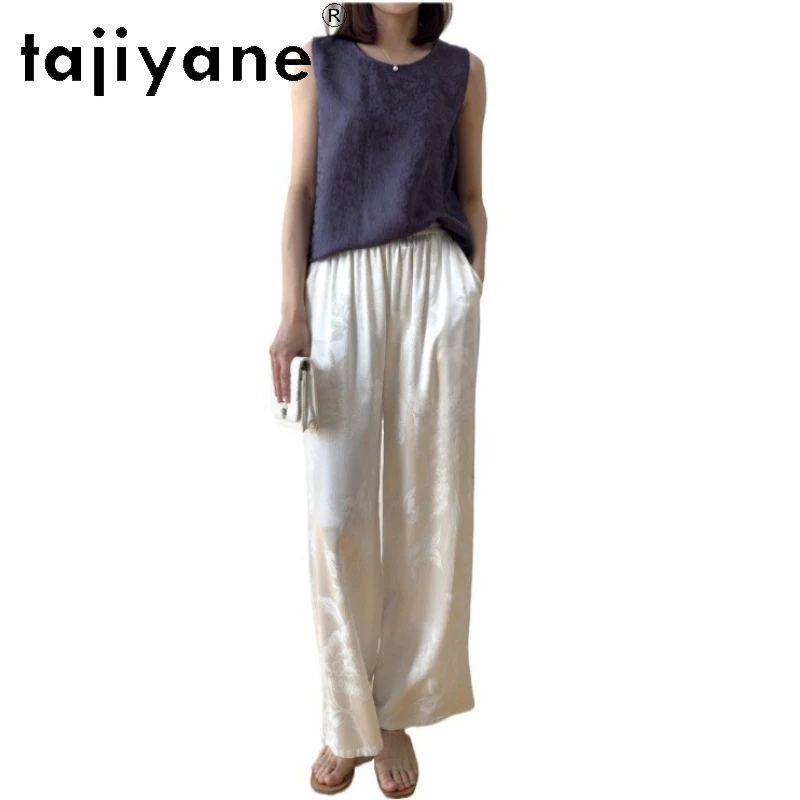 

TAJIYANE 100% Mulberry Silk Pants Woman 45 Mommes Baggy Pants Summer White Wide Leg Trousers 2025 Ladies Clothes Pantalones