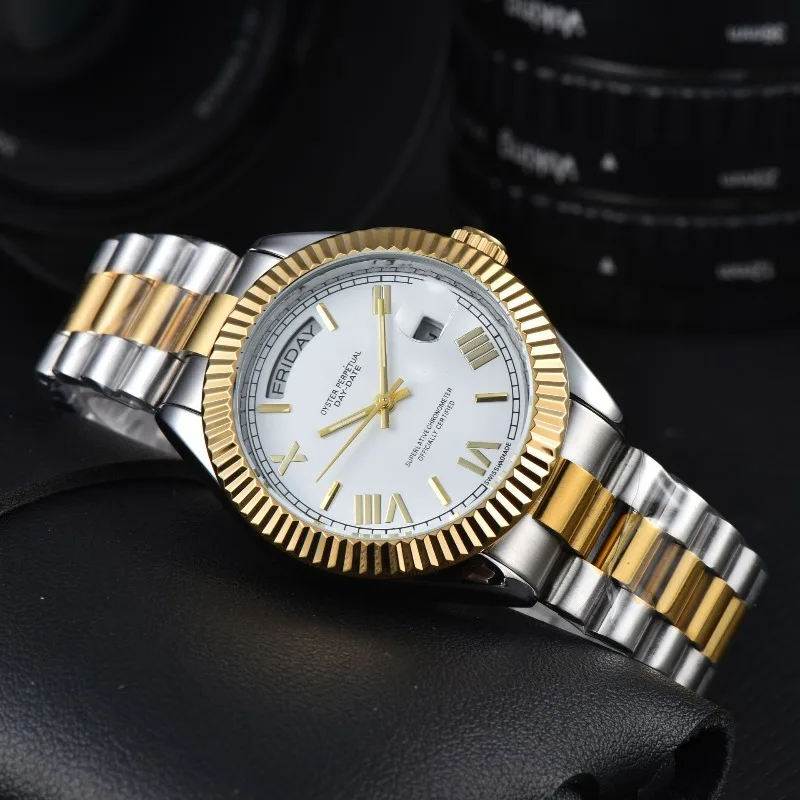 2025 Automatische mechanische Herrenuhr, 3 Zeiger, Edelstahlband, Business-Casual, wasserdicht, Saphirglas, leuchtend