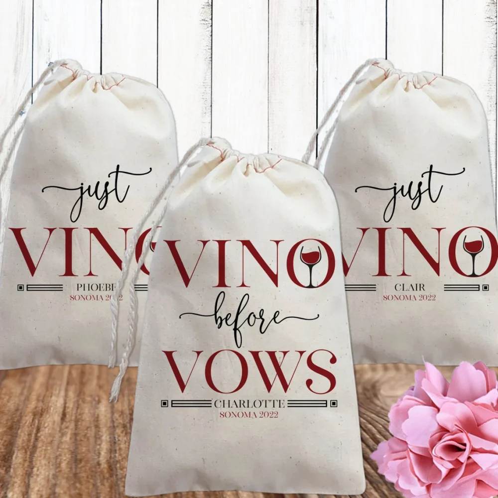 25 bolsas de regalo para fiesta de despedida de soltera Vino Before Vows, recuerdos de fiesta de despedida de soltera de Vineyard, bolsas de recuerdo personalizadas para Napa