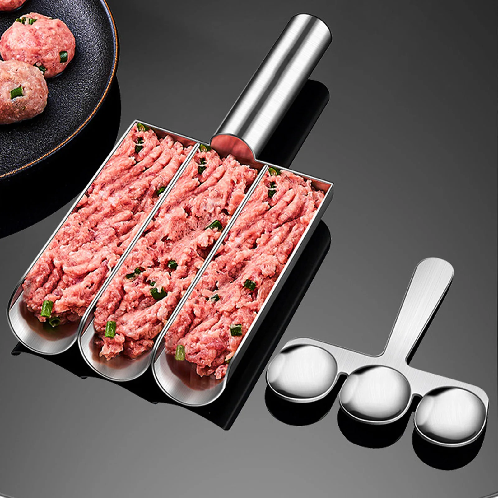 Meatball Maker with Cutting Spoon Stainless Steel Meat Baller Spoon for Kitchen Bar Restaurant Cooking