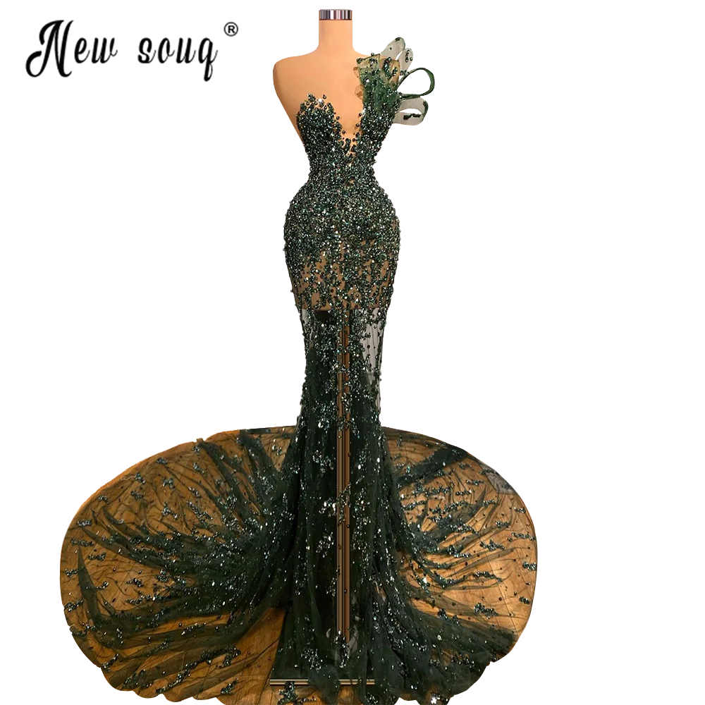 Pirus Hijau Mermaid Beaded Evening Dresses ชุดยาวหรู2022 Elegant สำหรับงานปาร์ตี้ชุด Araic พรหม Gowns