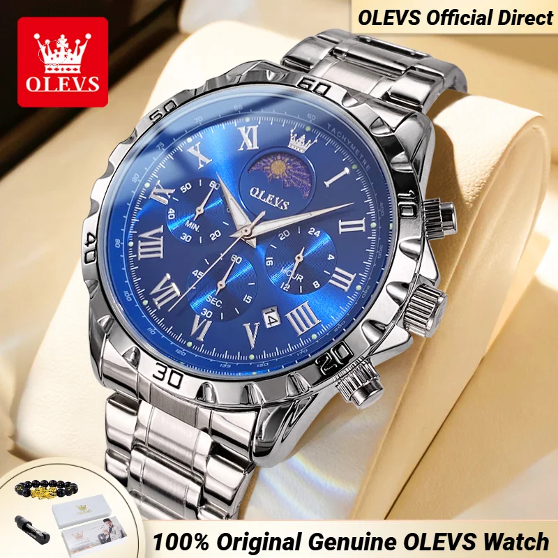 

OLEVS Original Brand Men's Watches Multifunctional 24 Hour Chronograph Stainless steel Strap Waterproof Trend Man Wristwatch NEW