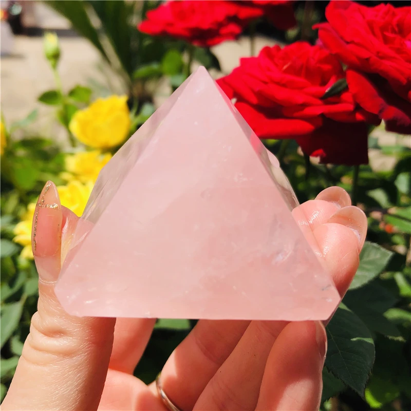 high quality 100% natural rose quartz crystal pyramid healing as gift